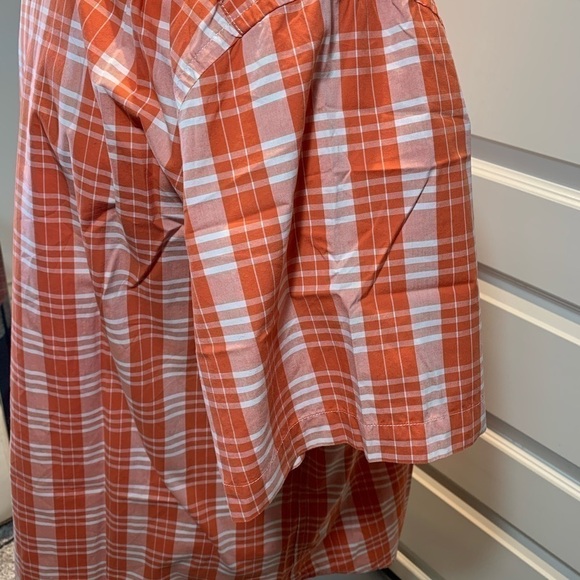 𝅺LOGAN Hill 2XL 18 1/2 shirt plaid orange white short sleeves 100% cotton - Picture 11 of 11